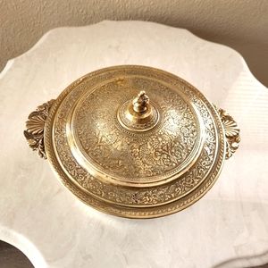 Antique vintage old India brass deco pot with lid